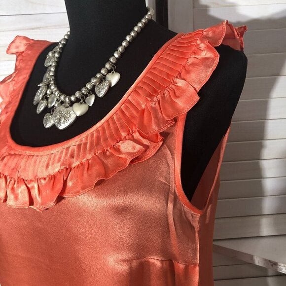 J.Crew Silk Blouse Shiny Peach Sleeveless Ruffled Size 6 - Picture 5 of 6